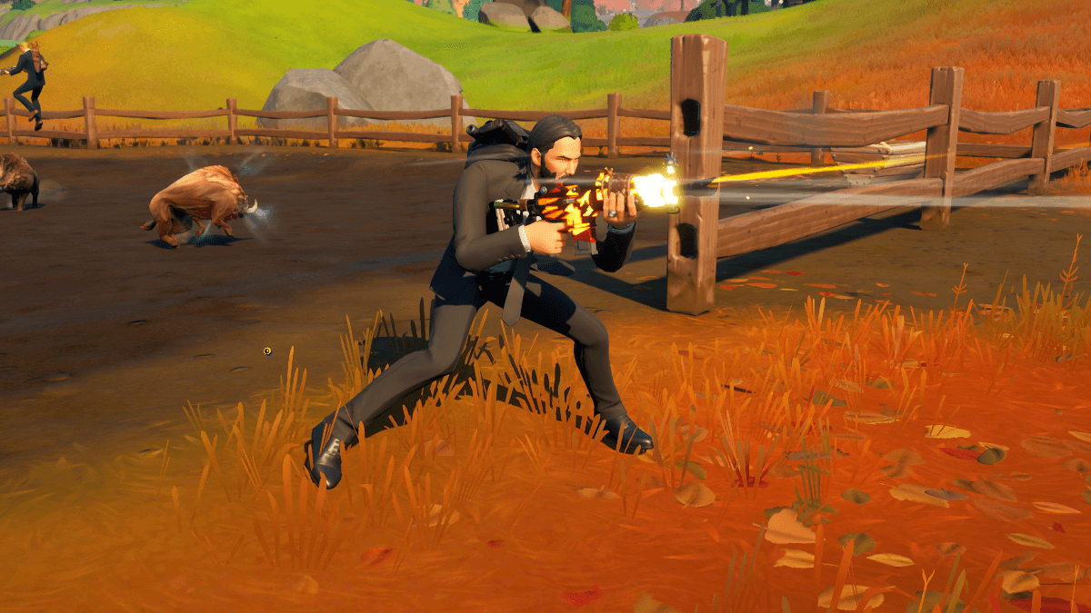 John Wick crouching in Fortnite.