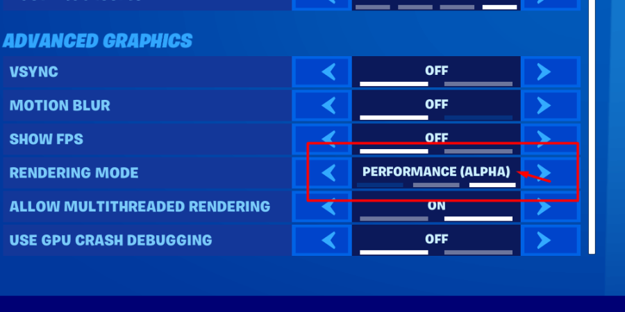 How to change Fortnite to Performance mode.