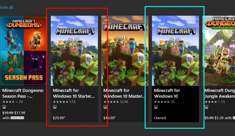 Minecraft för Windows 10 i Windows App Store