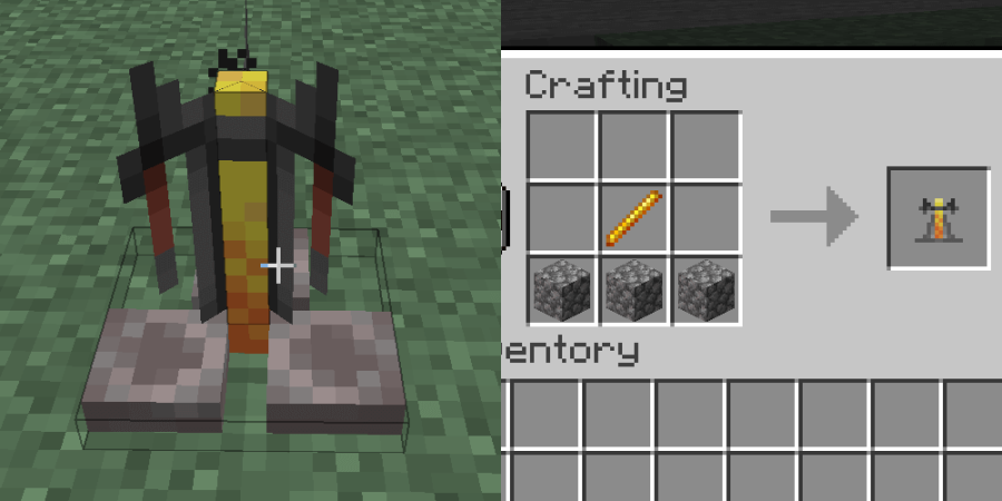 Crafiting a Brewing STand in Minecraft.