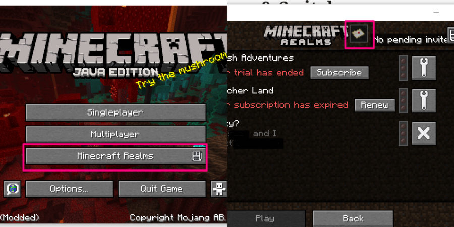 How to access Realms List on Minecraft Java.