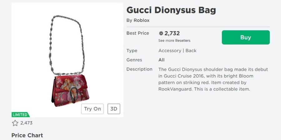 How To Get The Roblox Gucci Dionysus Bag Pro Game Guides - roblox limiteds how to get good ones