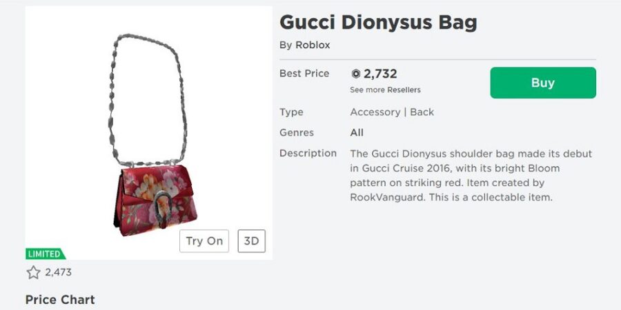 How To Get The Roblox Gucci Dionysus Bag Pro Game Guides - how to tell when limiteds on roblox lower price