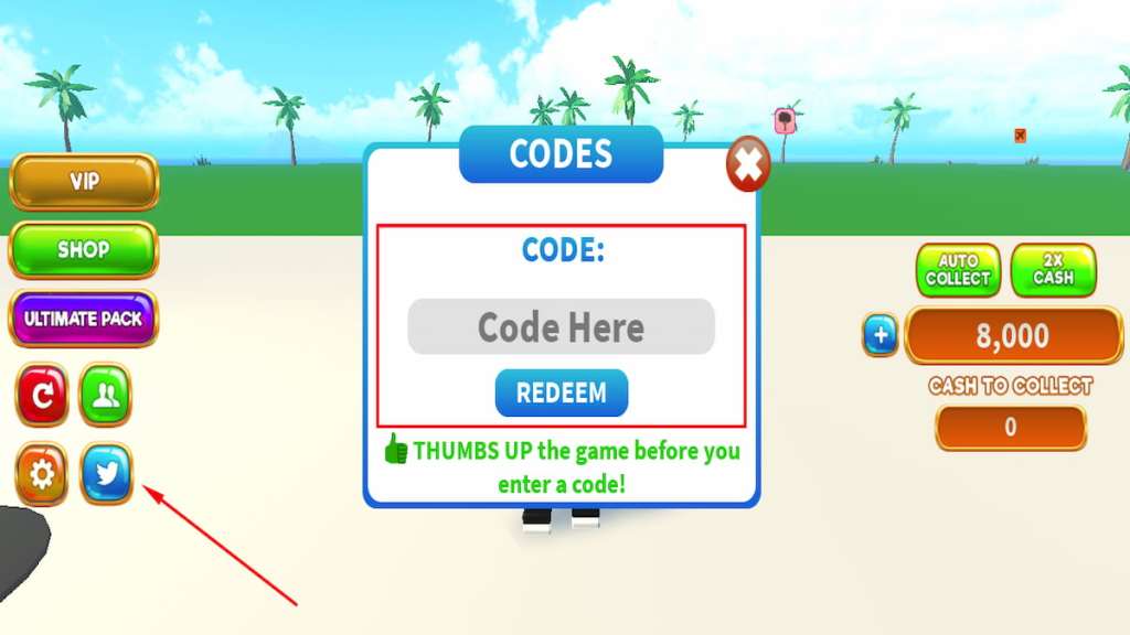 Redeem text box for Roblox Dream Island Tycoon