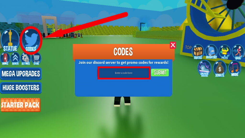 Redem code text box for Roblox Speed Simulator X