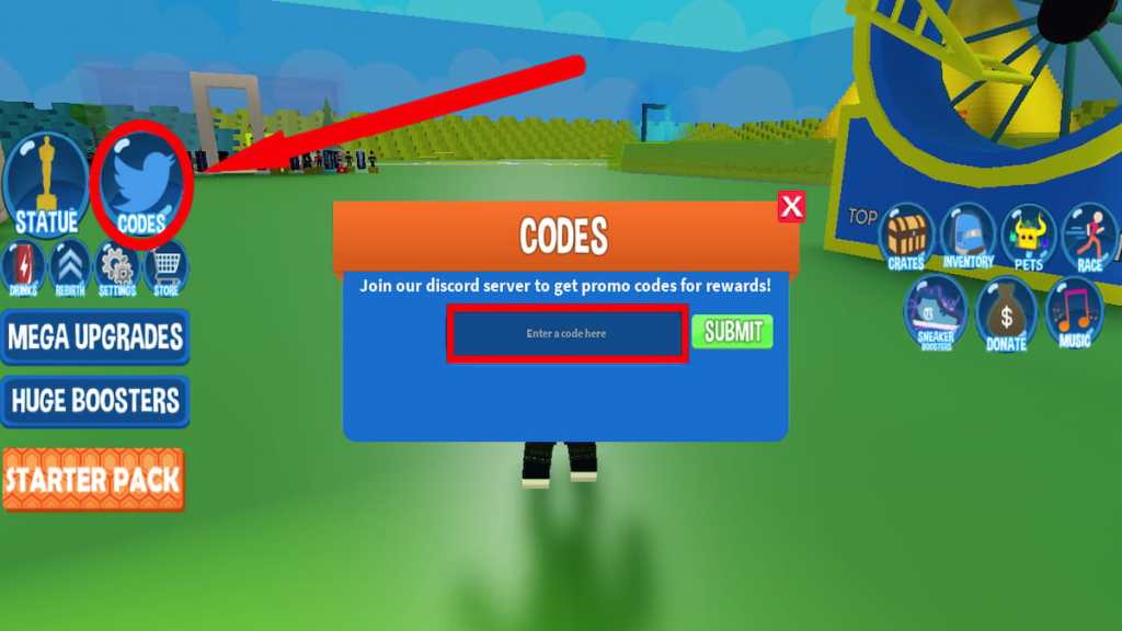 Redem code text box for Roblox Speed Simulator X