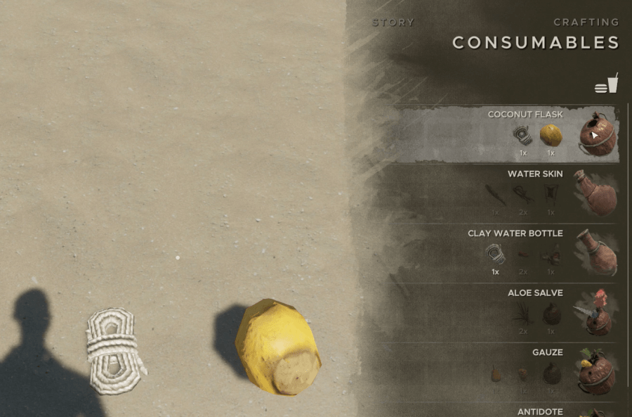 Crafting a Coconut Flask in Stranded Deep.