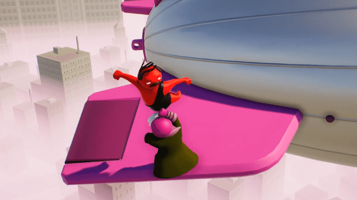 A character being thrown in Gang Beasts.