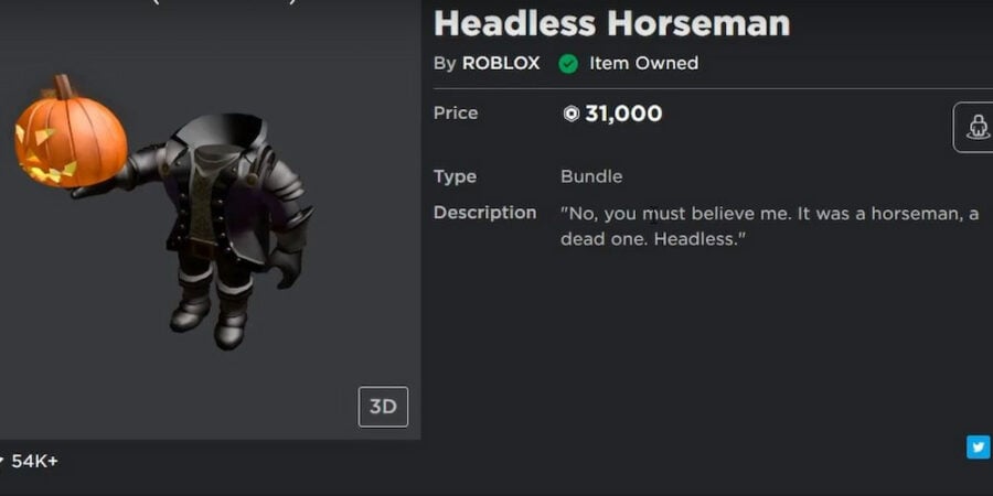 how much is the headless horseman roblox