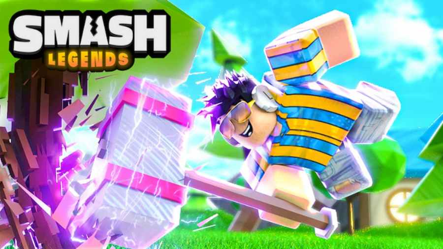 Roblox Smash Legends character smashing purple hammer