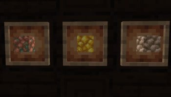 Blocks of Raw Ore in glowing item frames.