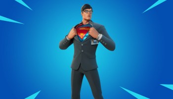 Fortnite background, Superman foreground.