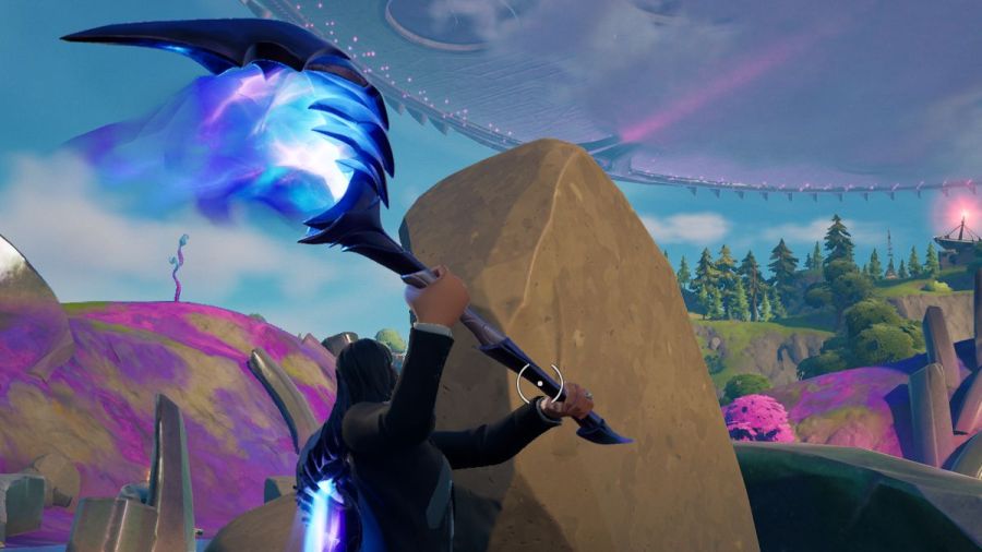 John Wick Harvesting Stone in Fortnite.
