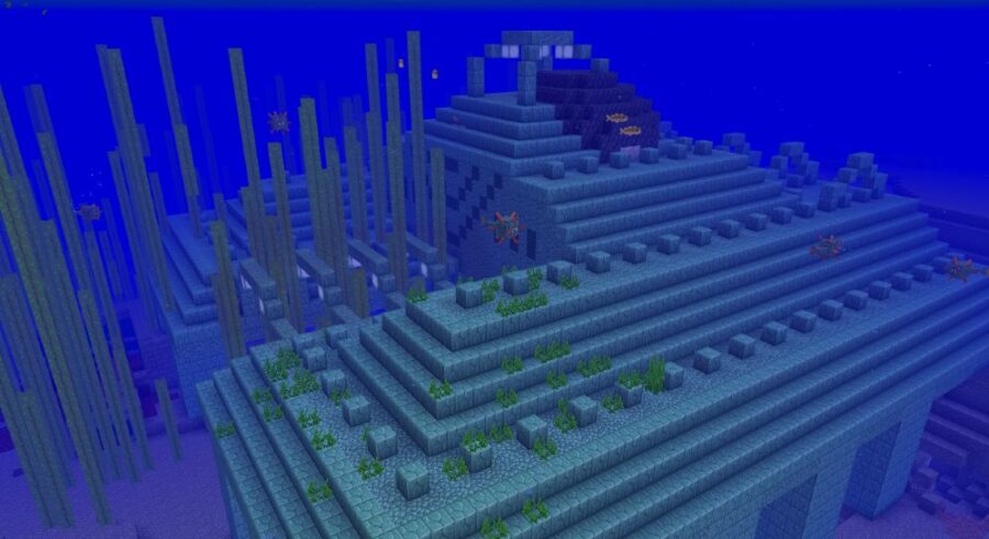 Аметистовая жеода на Океанском памятнике в Minecraft