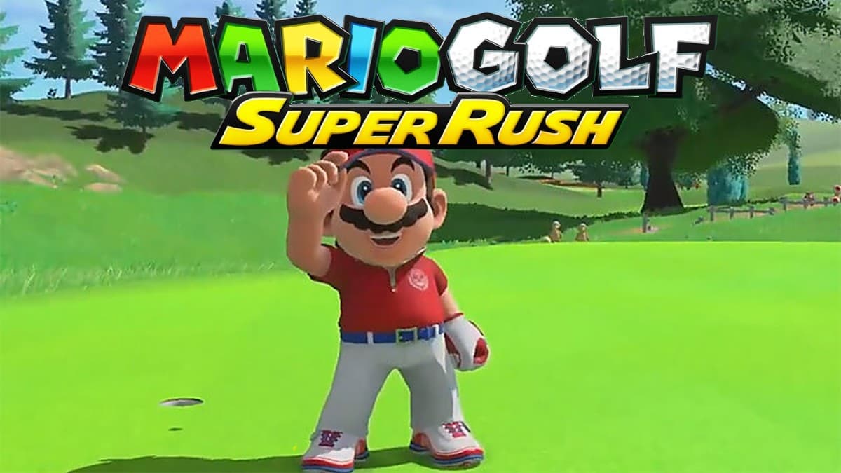 Mario on a course in Mario Golf Super Rush.