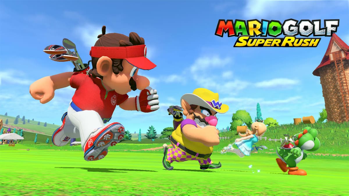 Characters running in Mario Golf Super Rush.