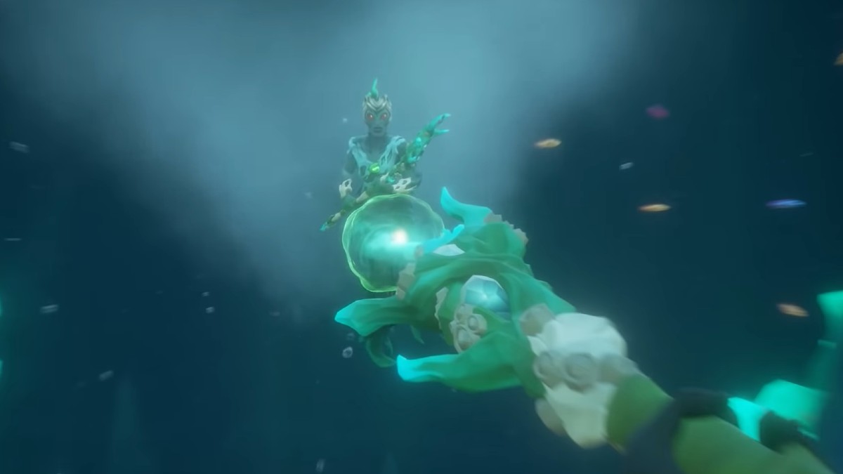 Using a Trident of Dark Tides in Sea of Thieves.