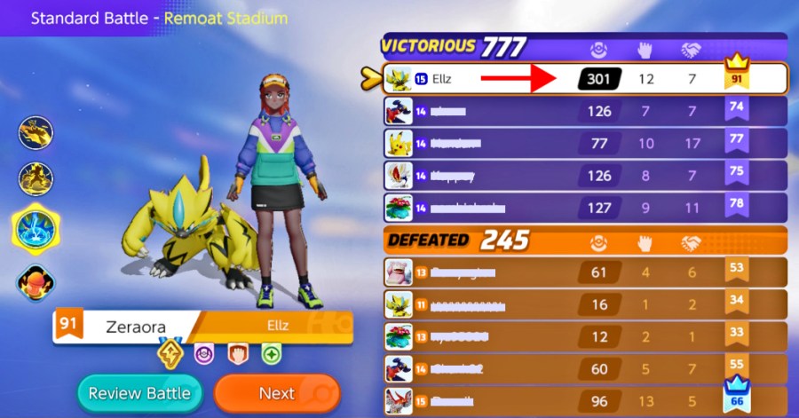 Screenshot of Pokémon Unite gameplay