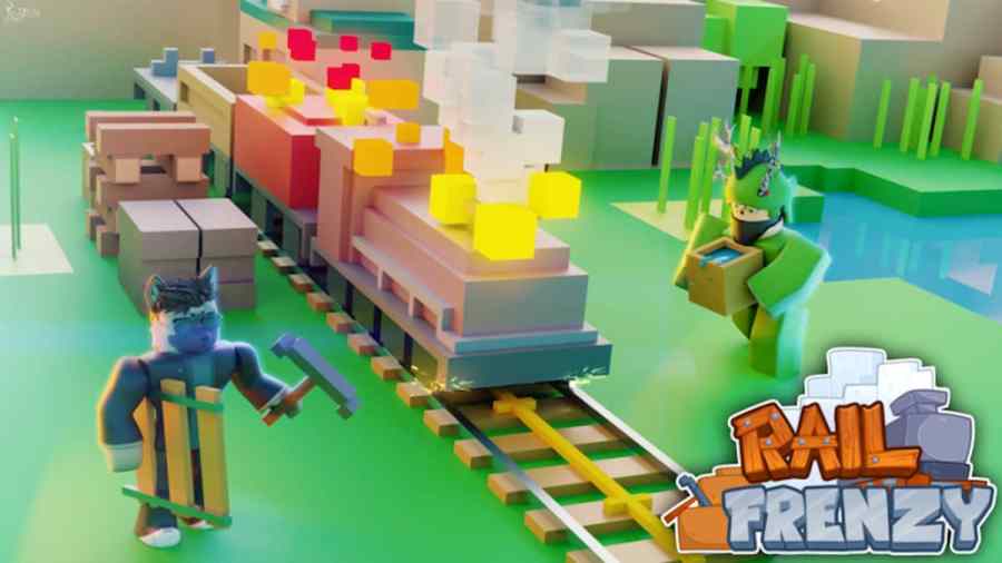Roblox Rail Frenzy characters building tracks