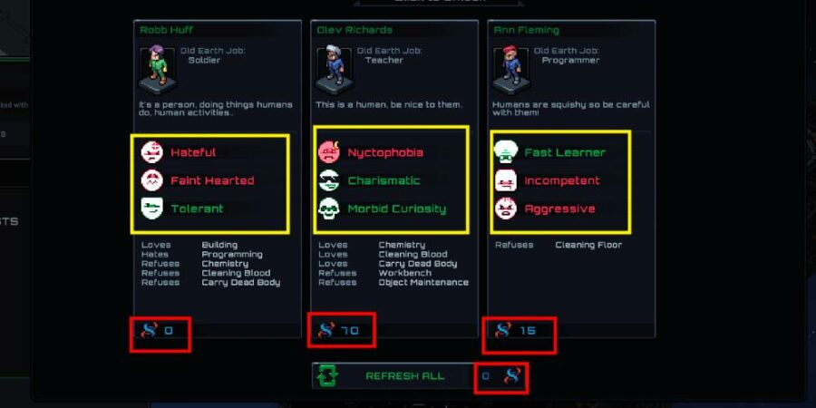 Selecting a Colonist in Starmancer