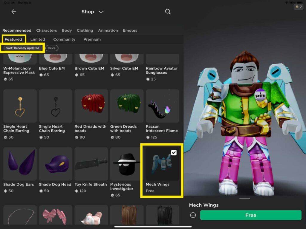 How to get the Mech Wings free avatar item on Roblox (iOS & PC) Pro