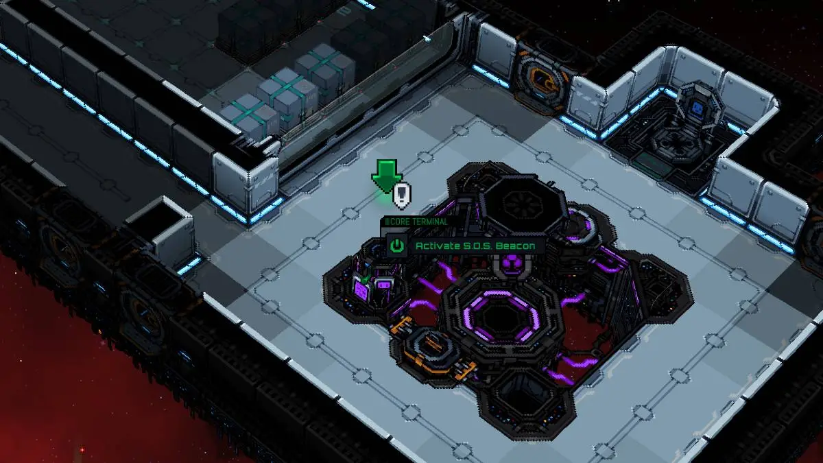ACtivating the SOS Beacon in Starmancer.