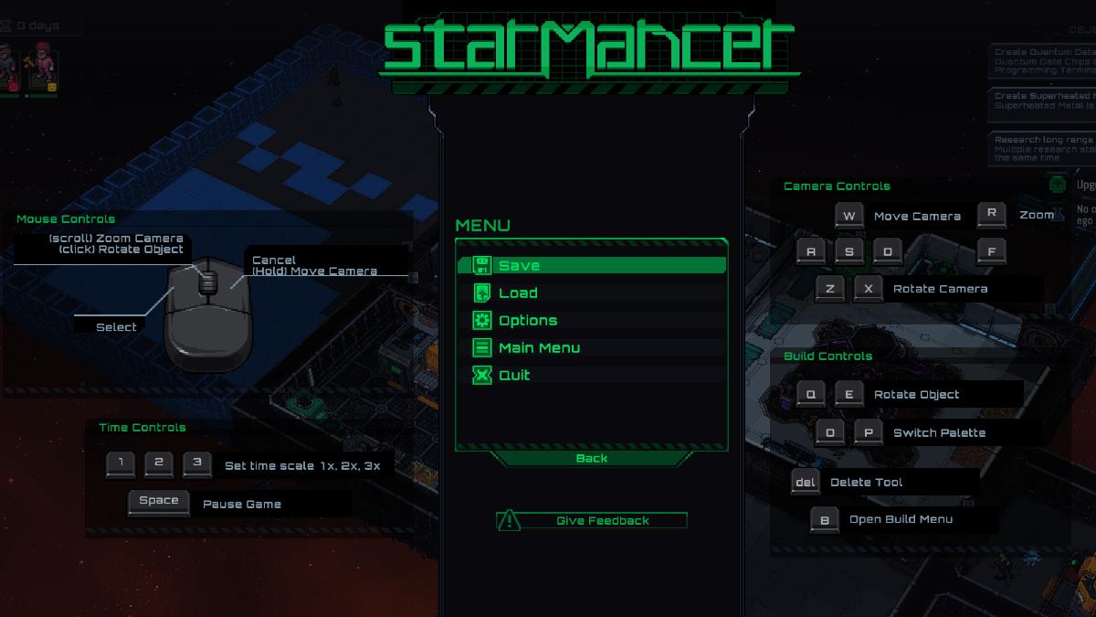 Game Menu in Starmancer