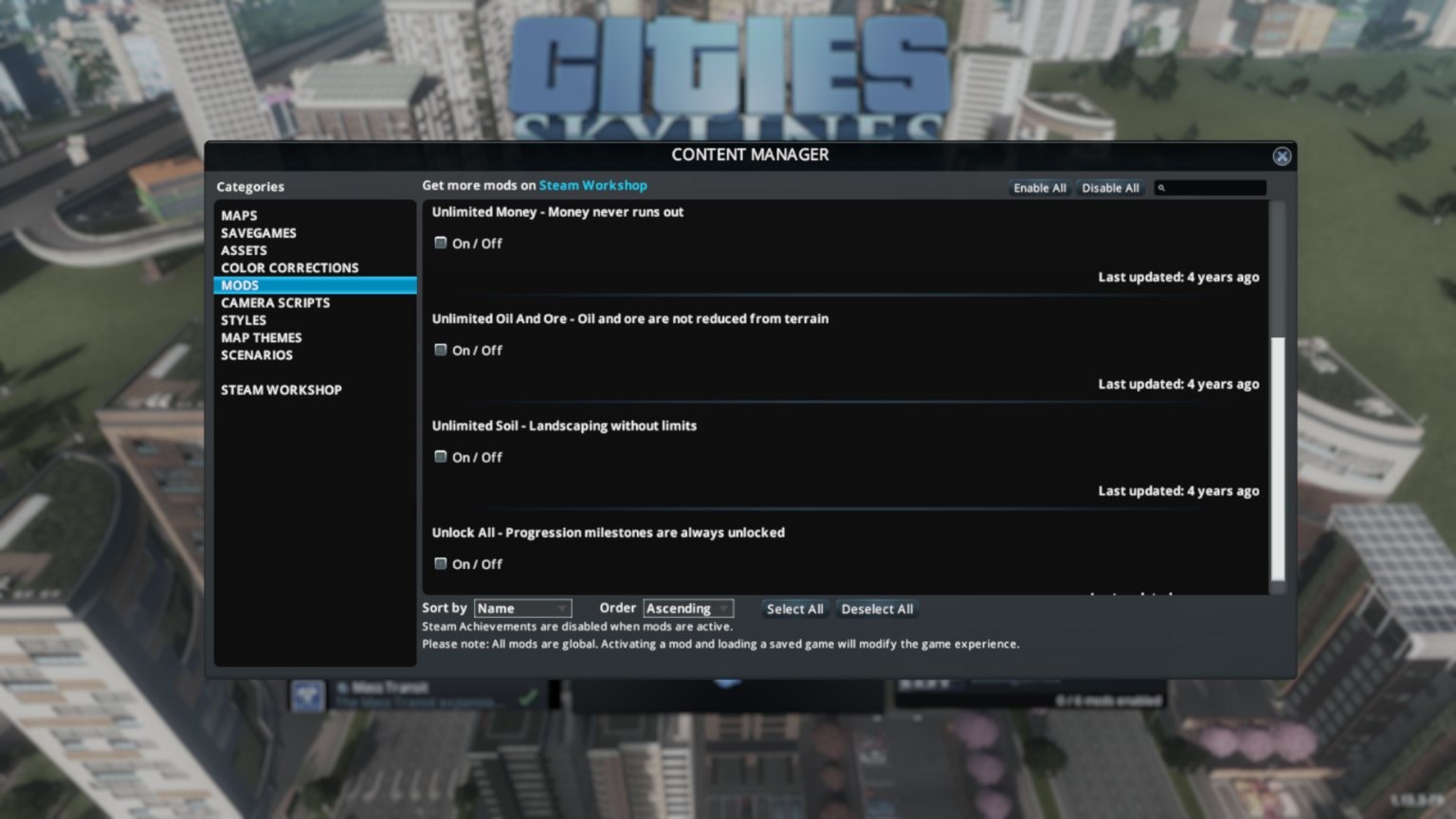 cities skylines not loading mods