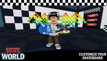 Roblox Vans World character with skateboard in hands