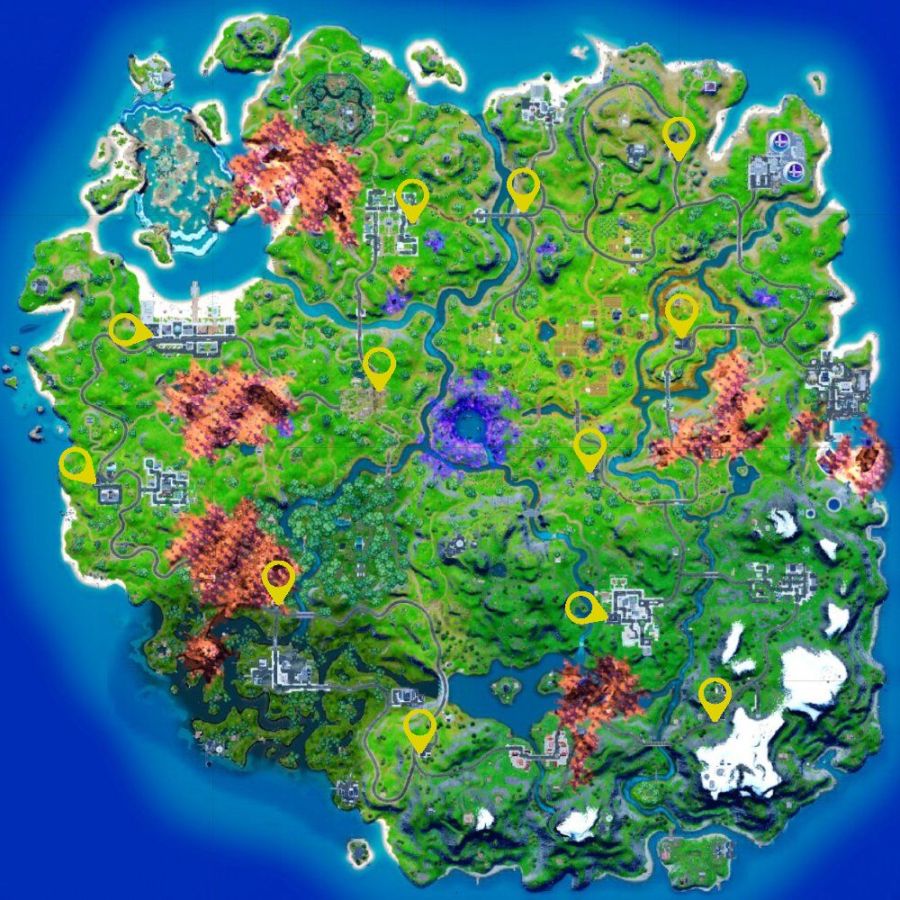 Map of Mending Machine locations in Fortnite C2S8.