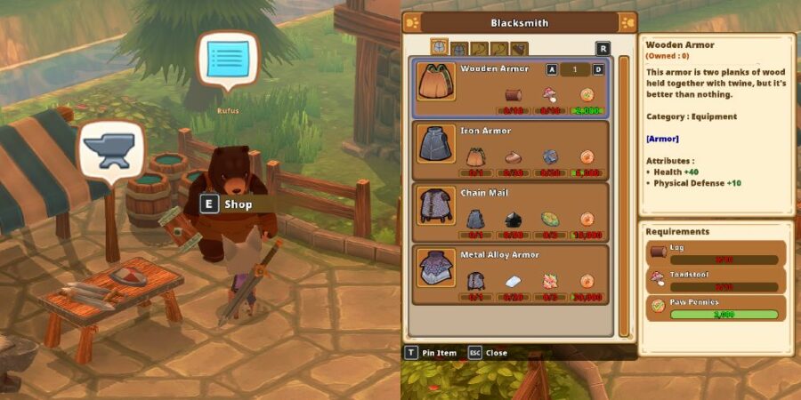 Buying armor in Kitaria FAbles