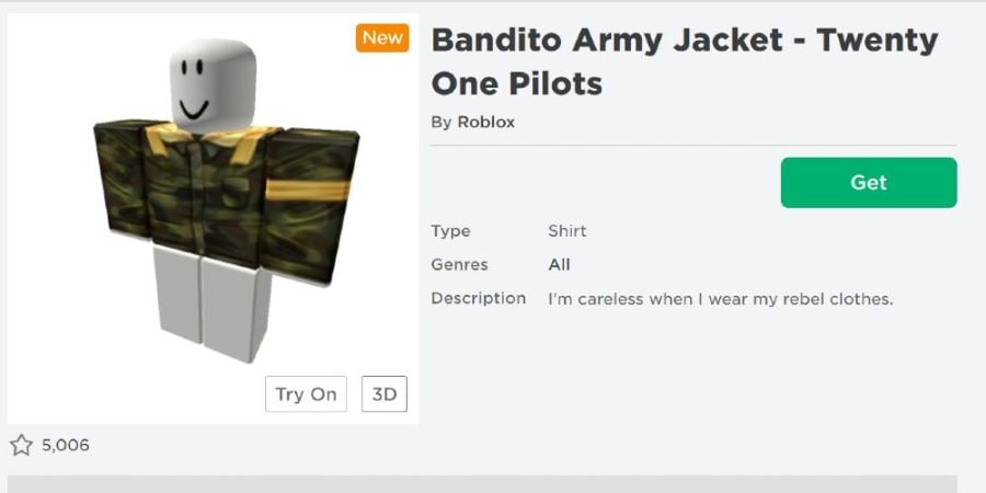 Claiming the bandito army jacket on the Roblox site.