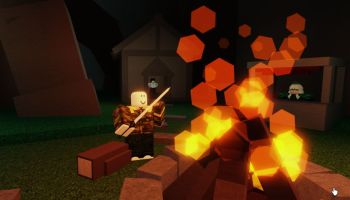 A player by a campfire in Roblox Verdant Moon