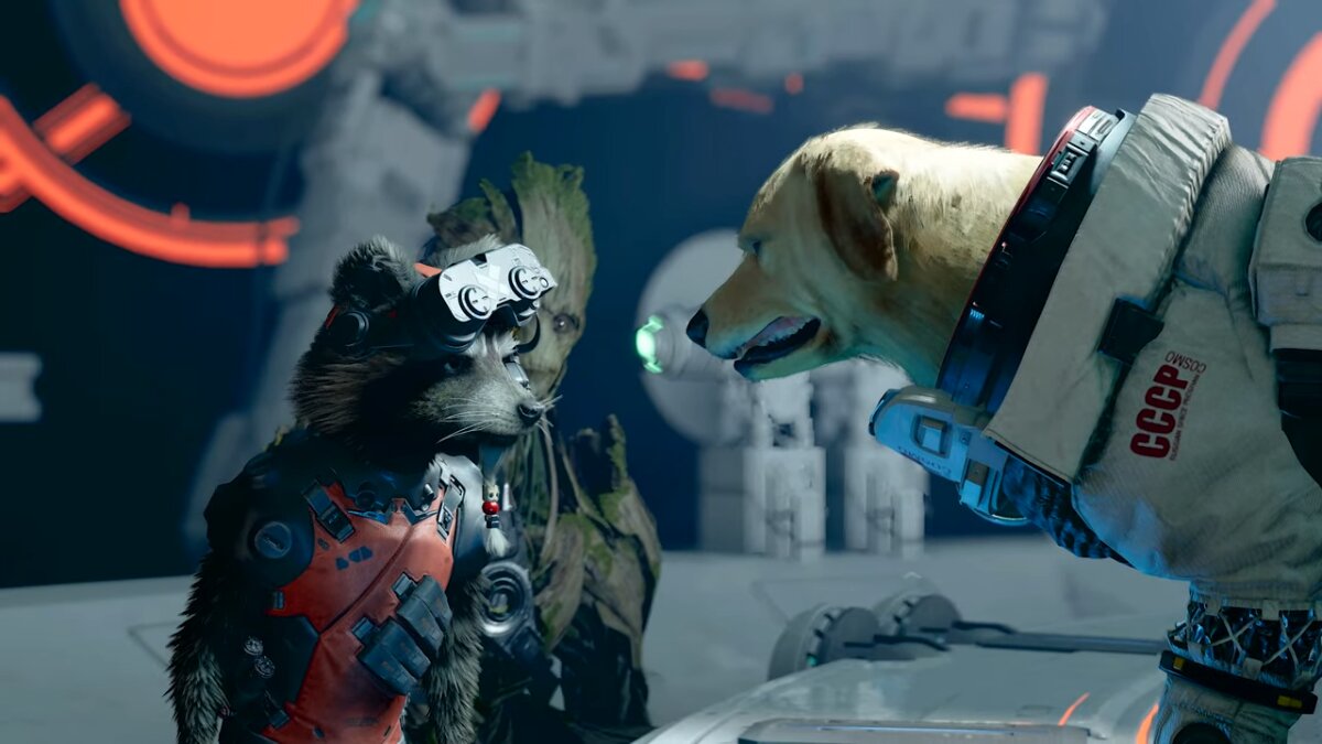 Cosmo the Space Dog squares up against Rocket Raccoon in Marvel's