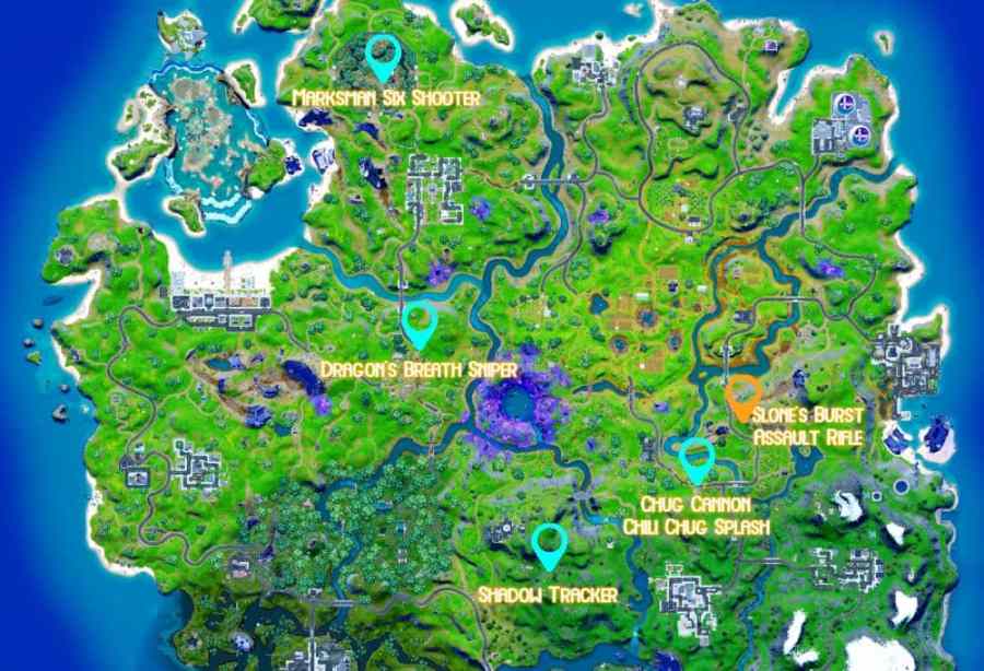 Exotic and Mythic Weapon locations in Fortnite Chapter 2 SEaosn 8