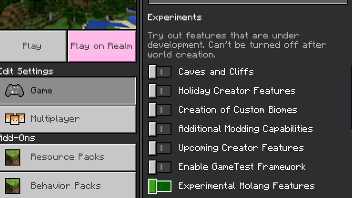 minecraft bedrock vanilla experiments