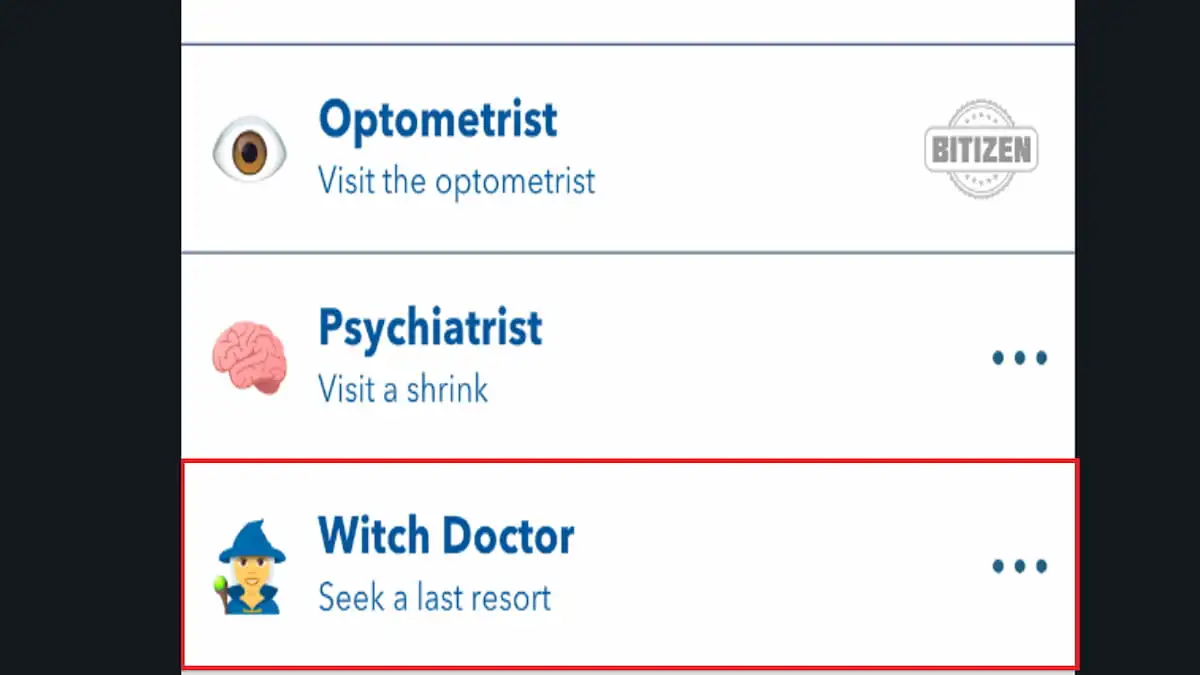 The Witch Doctor option in BitLife