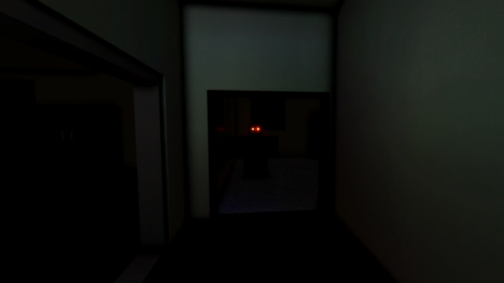 Scary red eyes in the distance in Roblox Alone in a Dark House