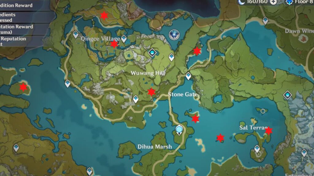 All Liyue time trial challenge locations.