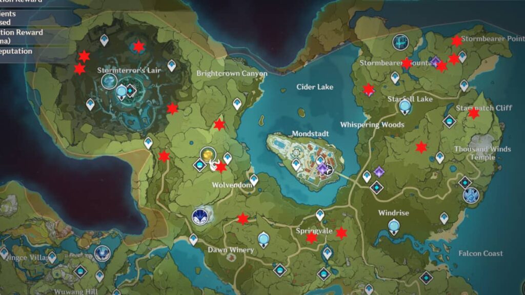 All Monstadt time trial challenge locations.