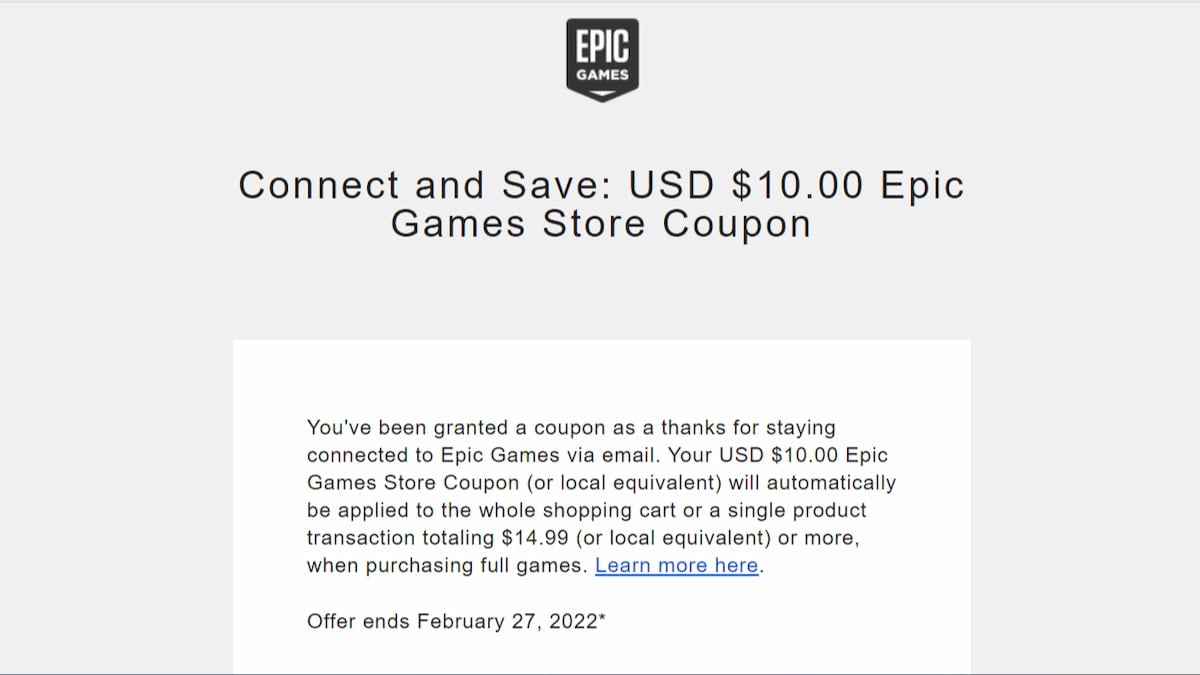 Connect and Save! Subscribe to Epic Games Emails and get a $10 Epic Coupon  - Epic Games Store