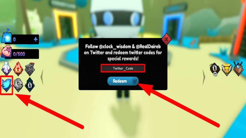 Redeem code text box for Roblox Anime Training Simulator 