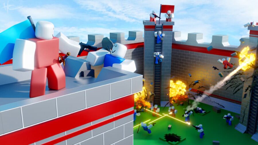 Characters battling in castle Roblox Flag Wars