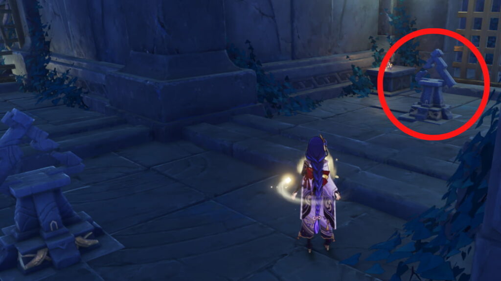 How to solve the triangular mechanism puzzle southwest of The Serpent's Heart altar in Genshin