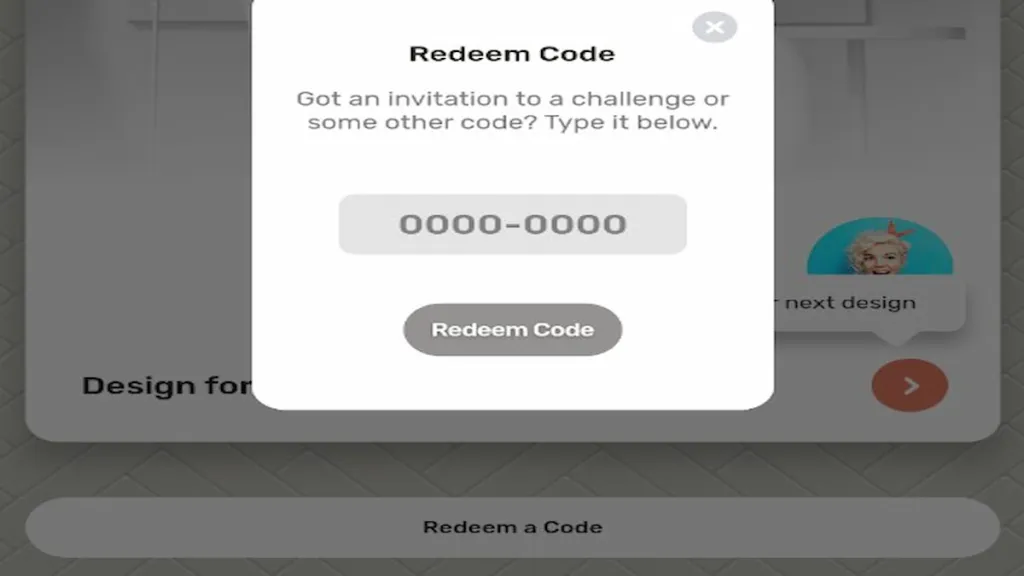 Redeem code box for Redecor