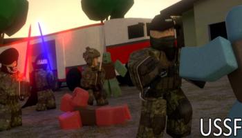 Characters fighting zombie in Roblox Zombie Uprising