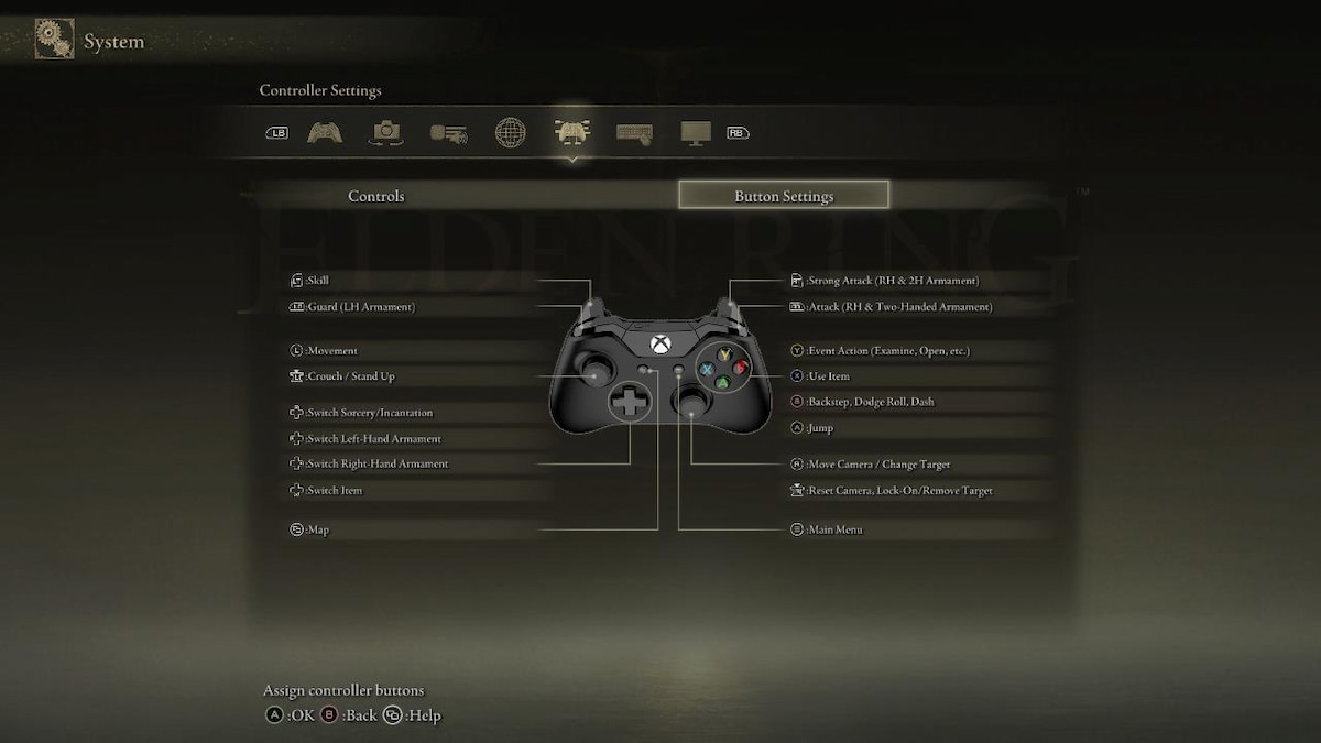 The Controls settings menu in Elden Ring's menu settings