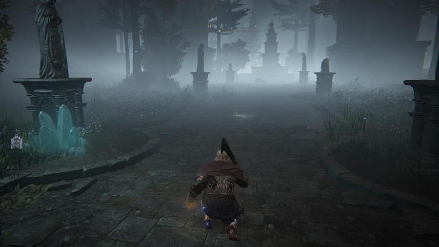 The player character crouching in the world of Elden Ring