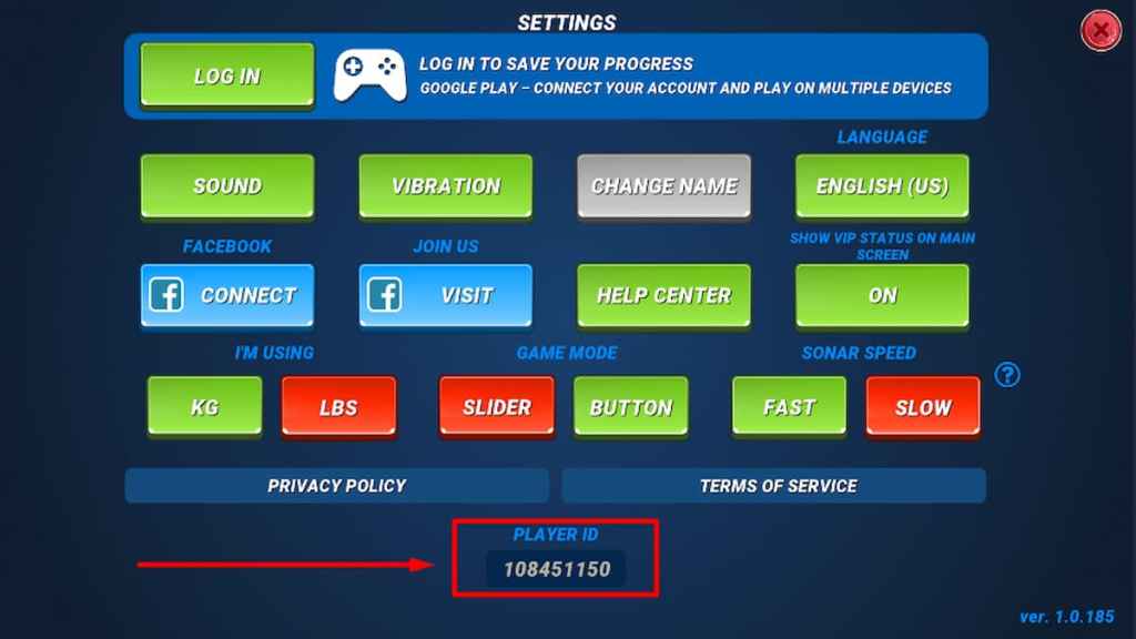 Fishing Clash Settings Menu Options