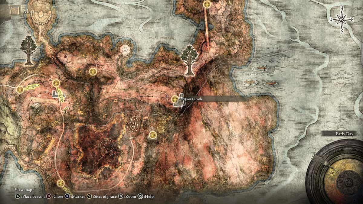Location of Fort Faroth in the Elden Ring The Hiu